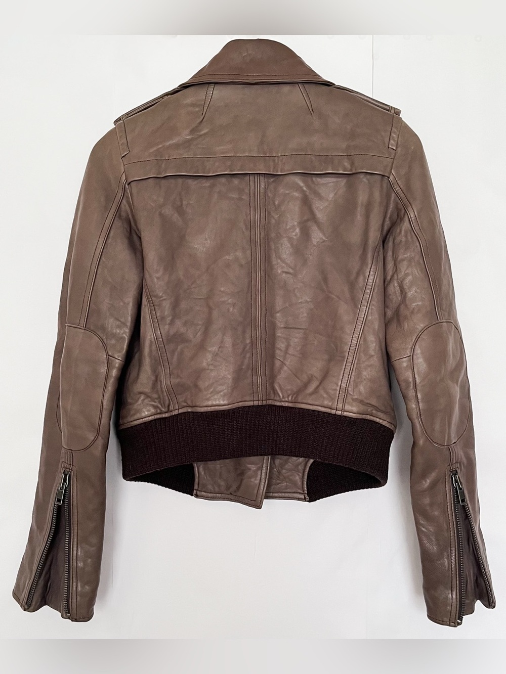 American Eagle Genuine Leather Bomber Jacket Elbow Patches Military Size Small - Picture 6 of 16